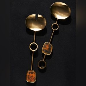 Anthropologie Tortoise, Resin/Stainless Steel Serving Set (2) Handmade